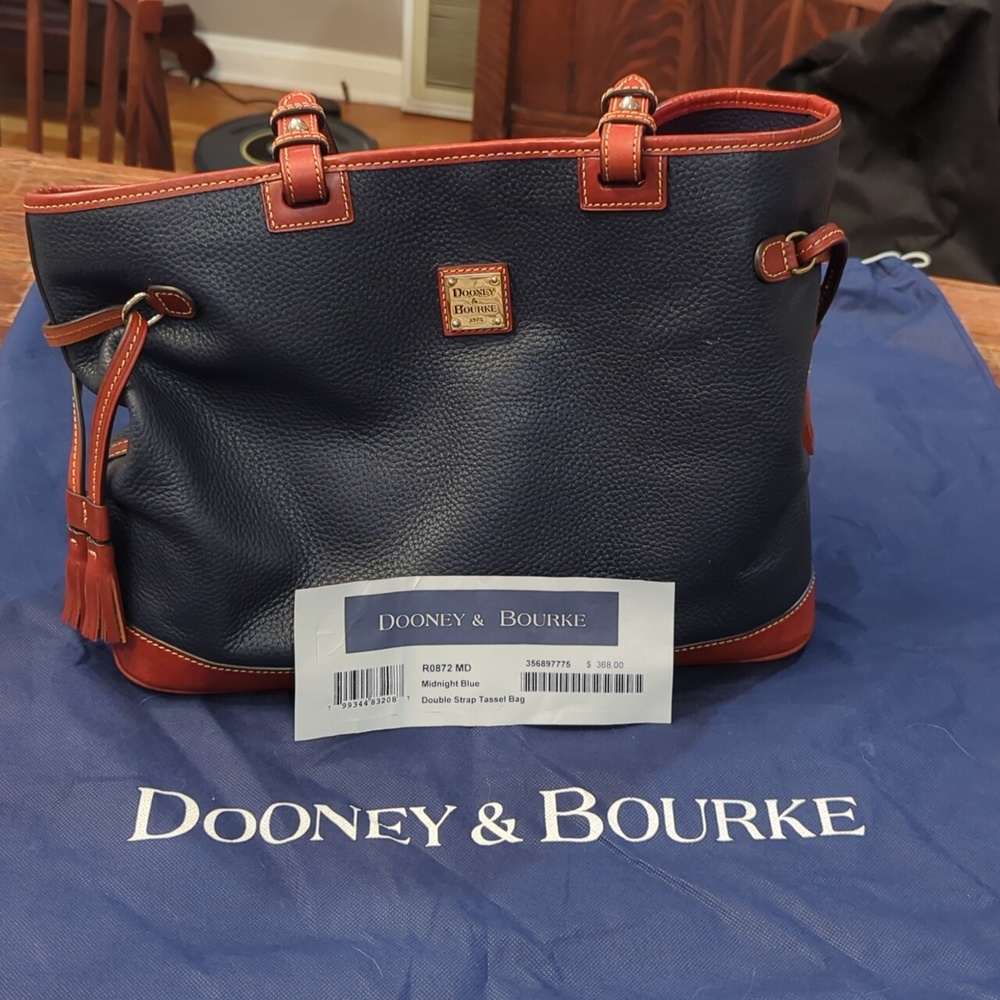 Mightnight Blue Dooney & Bourke Leather Double Strap Tassel Bag